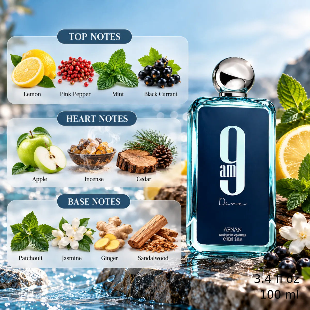 Authentic Afnan 9am Dive Eau De Parfum 100ml for best price with fast delivery - Perfumesouq Qatar