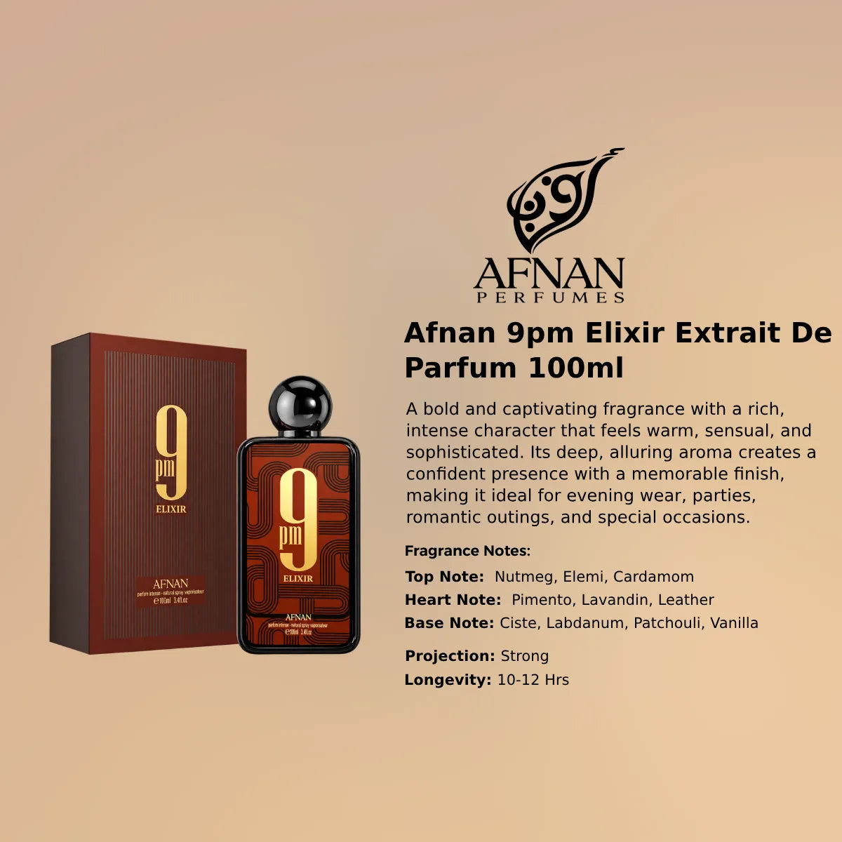 Afnan 9pm Elixir Extrait 100ml luxury fragrance at best price, authentic and genuine product - Perfumesouq Qatar