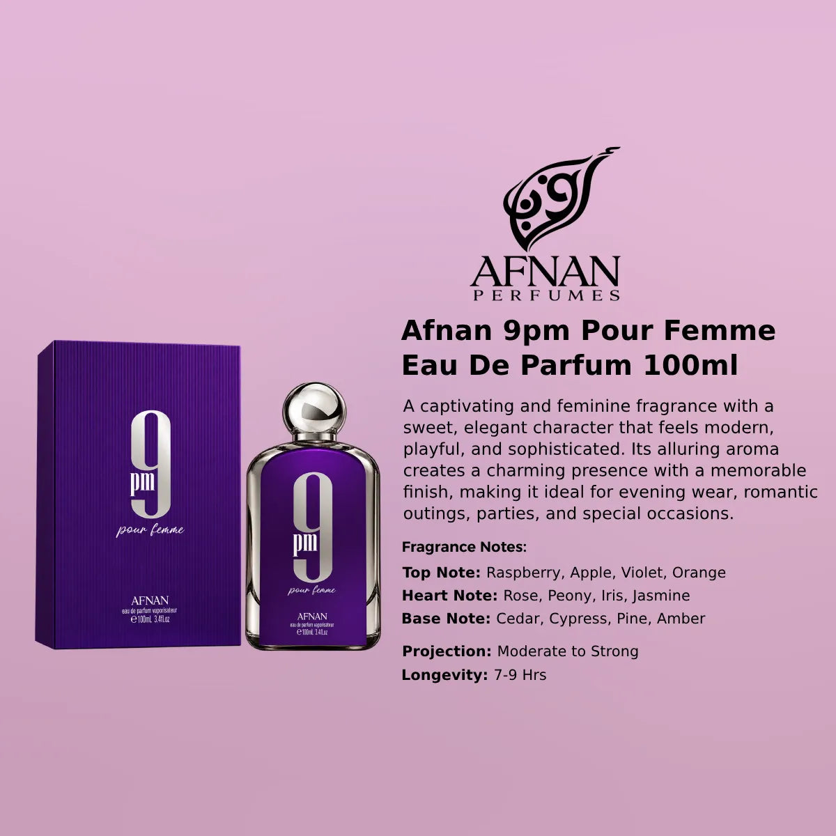 Afnan 9pm Pour Femme EDP 100ml luxury fragrance at best price, authentic and genuine product - Perfumesouq Qatar