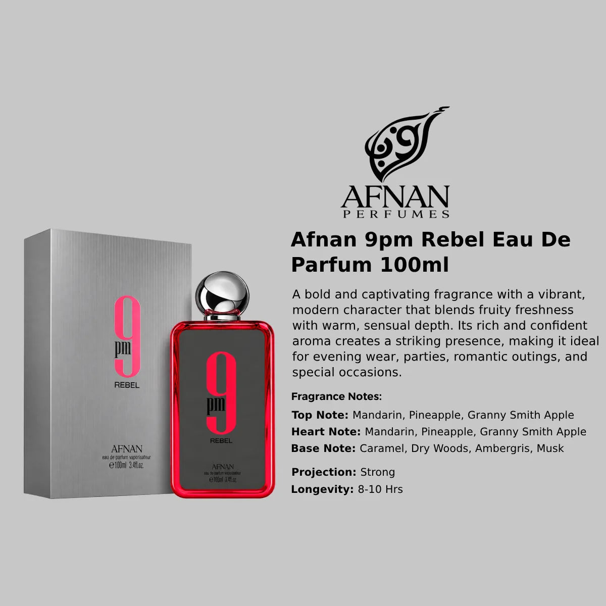 Afnan 9pm Rebel EDP 100ml luxury fragrance at best price, authentic and genuine product - Perfumesouq Qatar