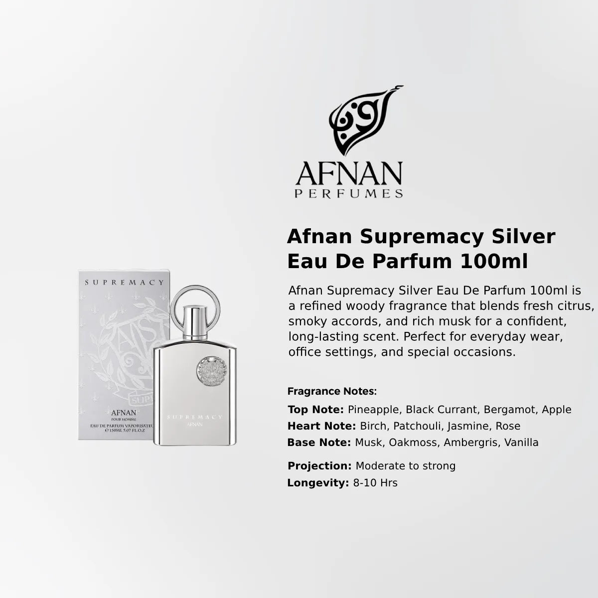 Afnan Supremacy Silver EDP 100ml luxury fragrance at best price in Qatar, authentic and genuine product - perfumesouq Qatar