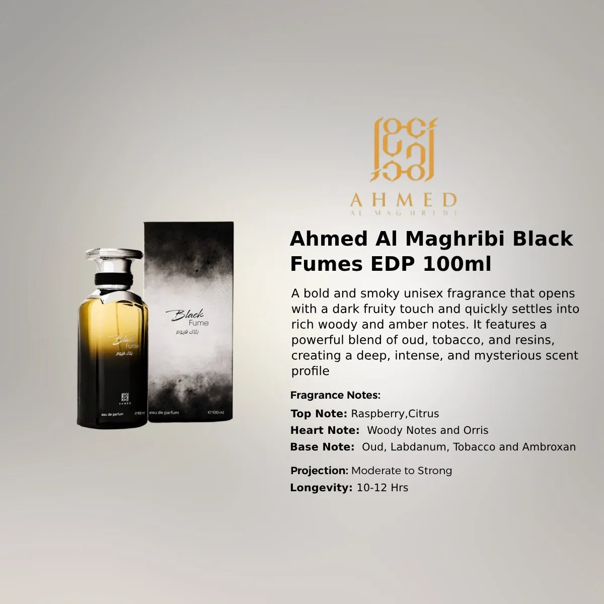 Ahmed Al Maghribi Black Fumes Eau de Parfum 100ml luxurious oriental woody fragrance for all occasions  Perfumesouq Qatar