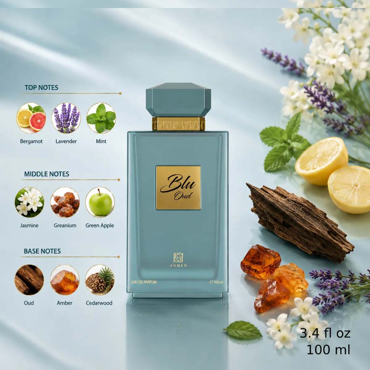 Authentic Ahmed Al Maghribi Blu Oud Eau De Parfum 100ml for best price with fast delivery - perfumesouq Qatar