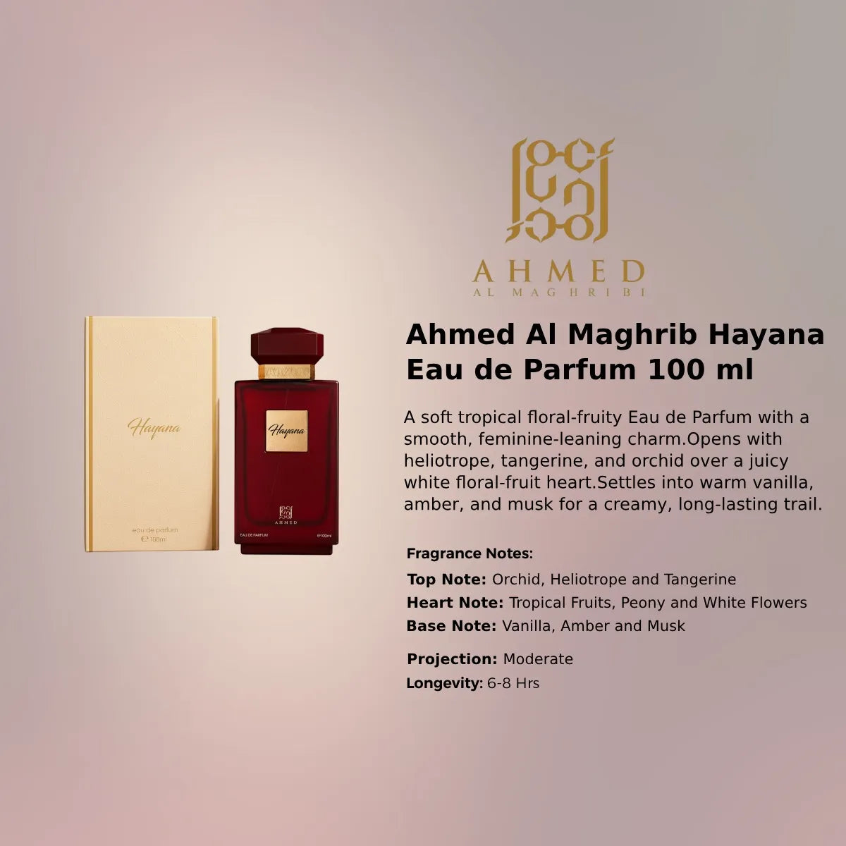 Ahmed Al Maghribi Hayana EDP 100 ml tropical fruits white florals vanilla base Perfumesouq Qatar