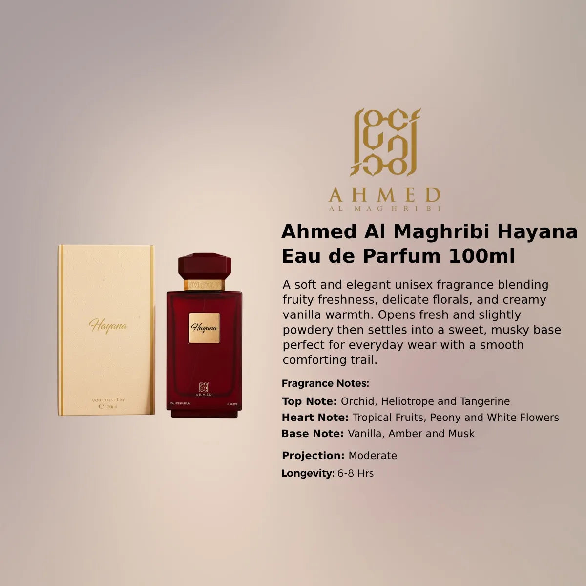 Ahmed Al Maghribi Hayana EDP 100 ml tropical fruits white florals vanilla base Perfumesouq Qatar