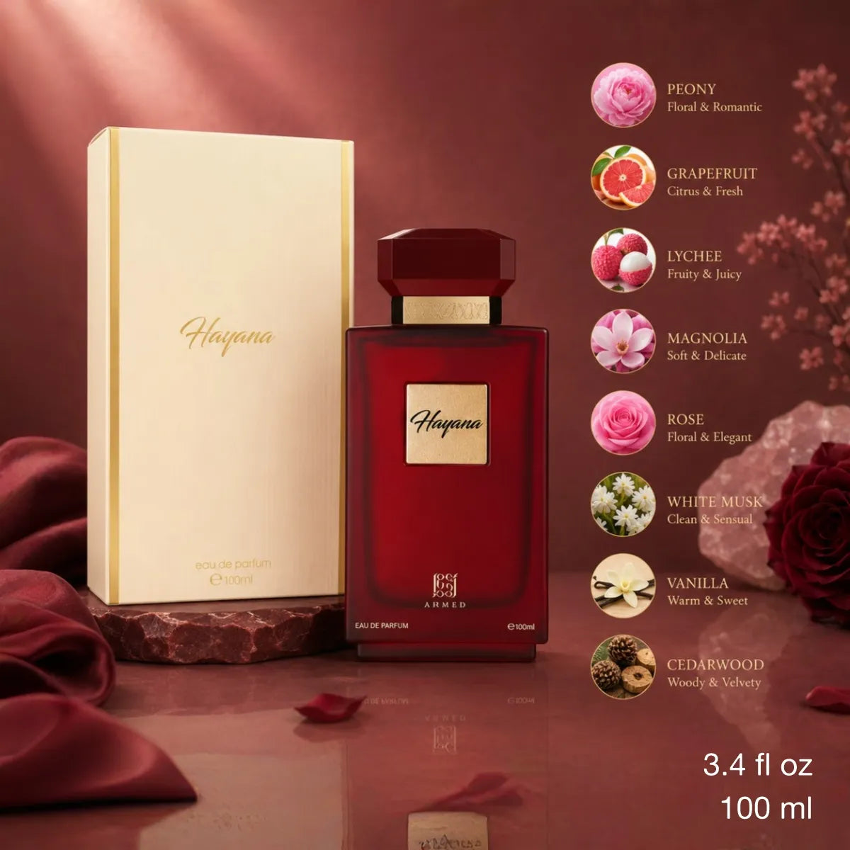 Ahmed Al Maghribi Hayana EDP 100 ml unisex floral fruity gourmand scent Perfumeouq Qatar