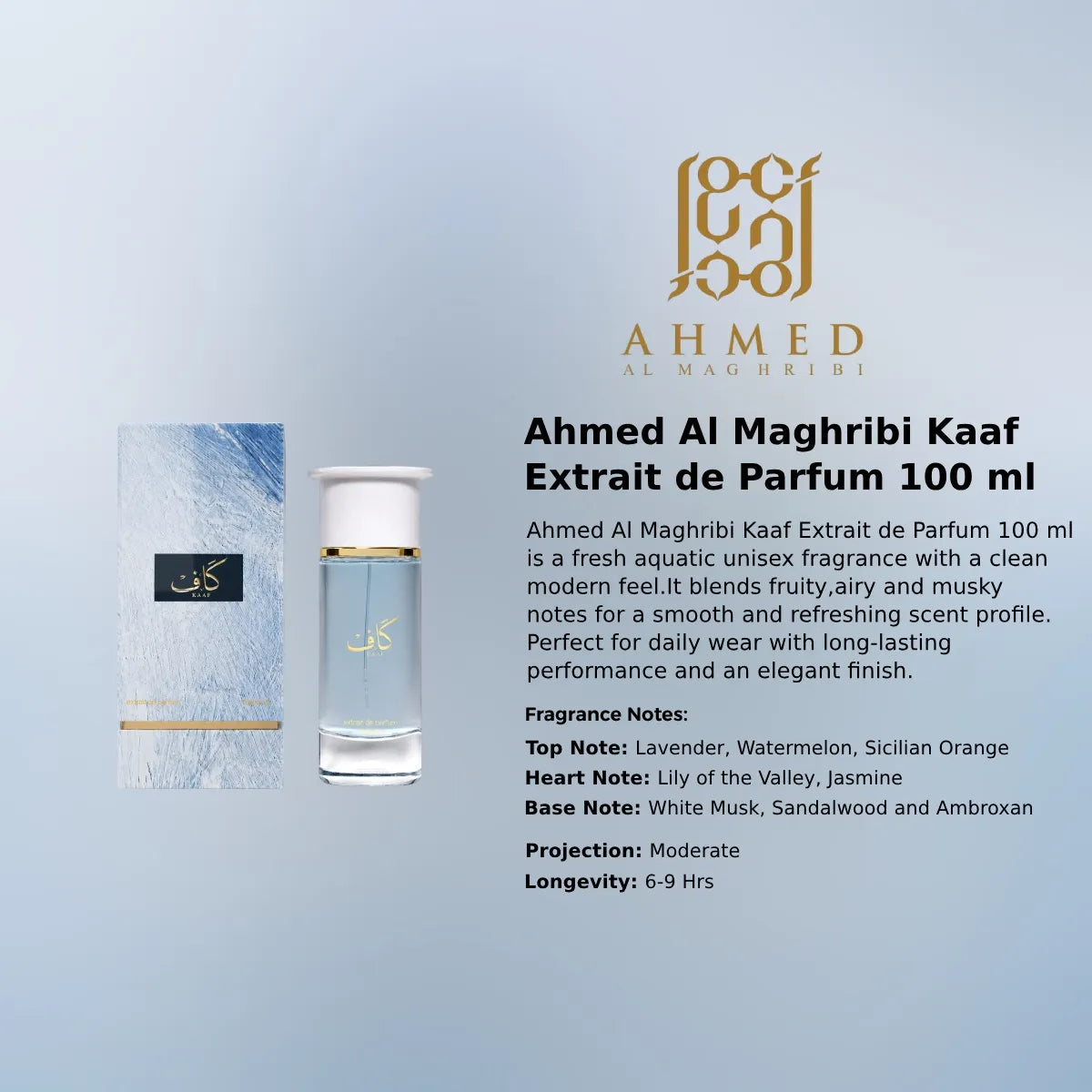 Ahmed Al Maghribi Kaaf Extrait de Parfum 100 ml unisex luxury scent long lasting fragrance Perfumesouq Qatar