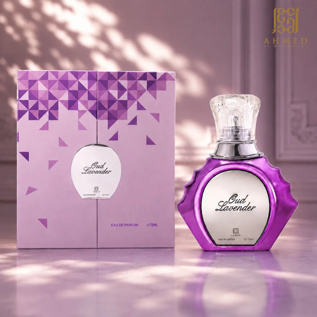 Ahmed Al Maghribi Oud Lavender EDP 75ml  bottle with lavender, oud, amber notes unisex perfume best in online Prfumesouq Qatar