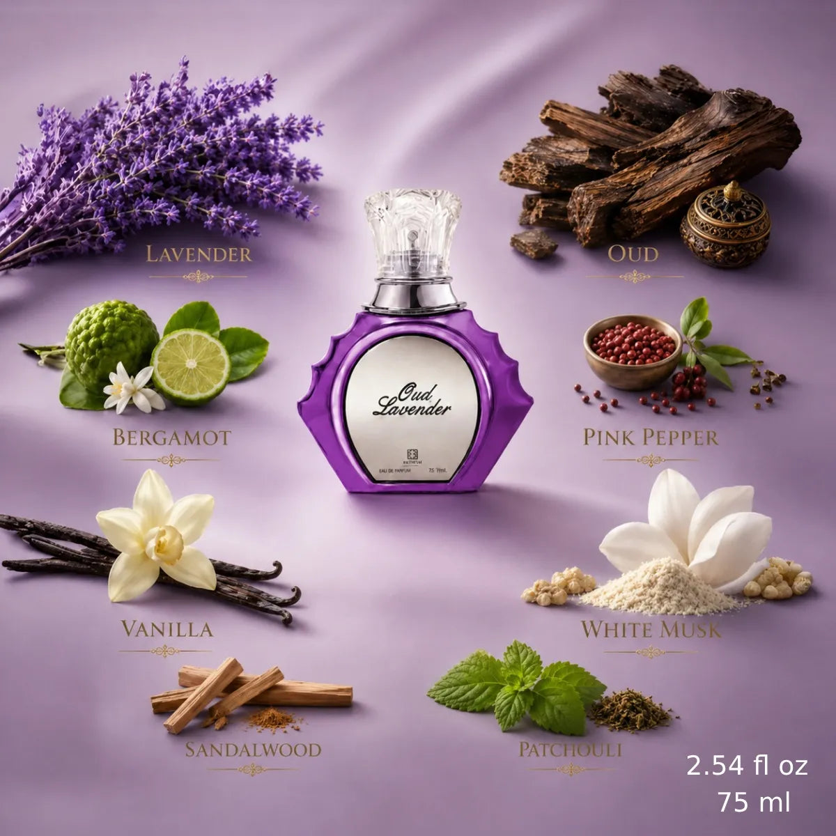 Ahmed Al Maghribi Oud Lavender Eau de Parfum 75ml oriental floral scent with woody base Perfumesouq Qatar