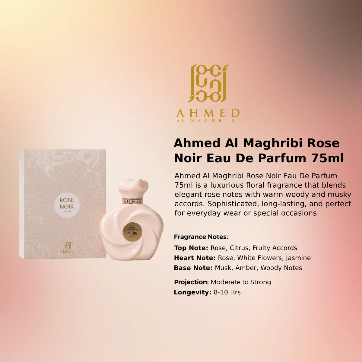 Ahmed Al Maghribi Rose Noir EDP 75ml luxury fragrance at best price in Qatar, authentic and genuine product - perfumesouq Qatar