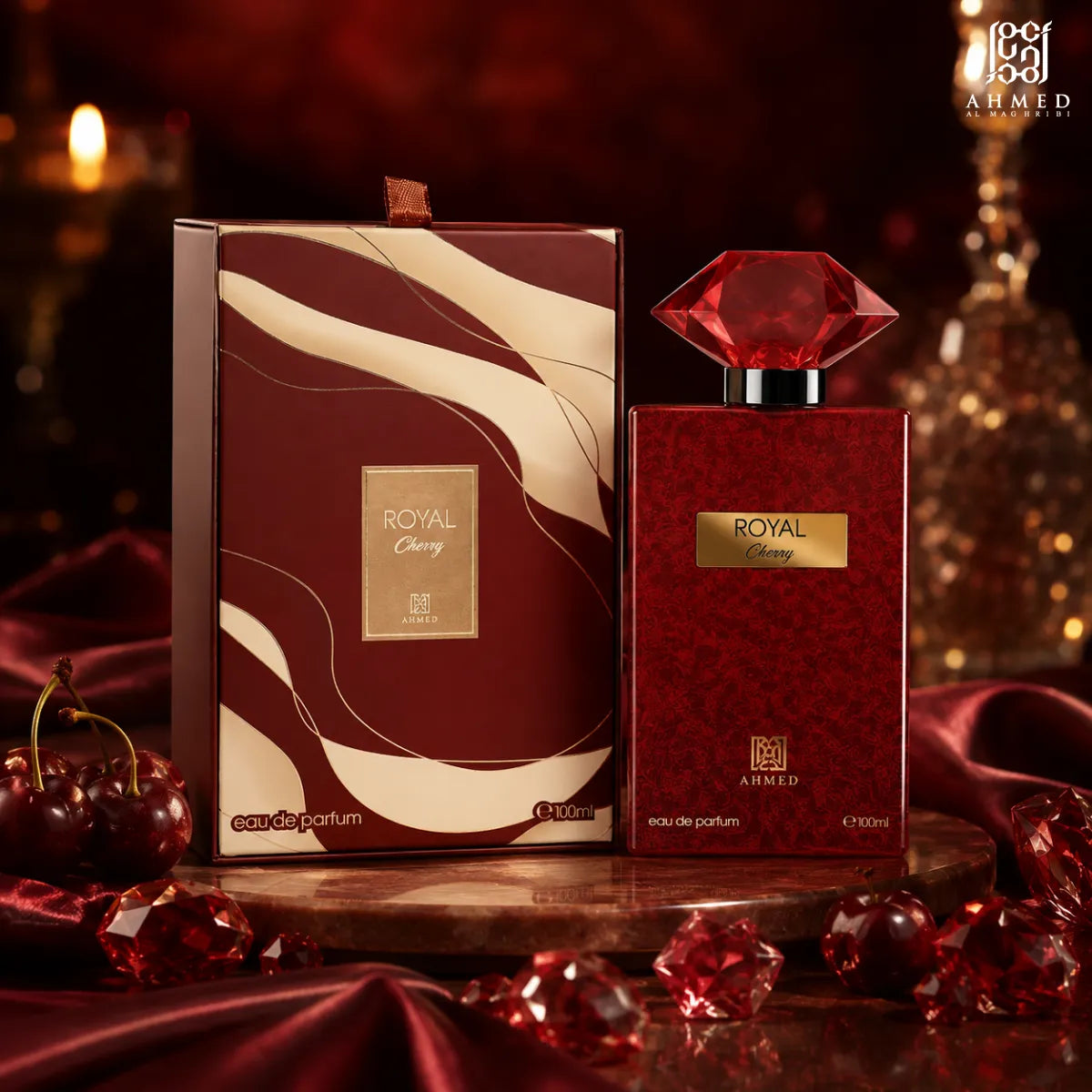 Buy Ahmed Al Maghribi Royal Cherry Eau De Parfum 100ml online in Qatar for best price, luxury cherry gourmand fragrance - perfumesouq Qatar