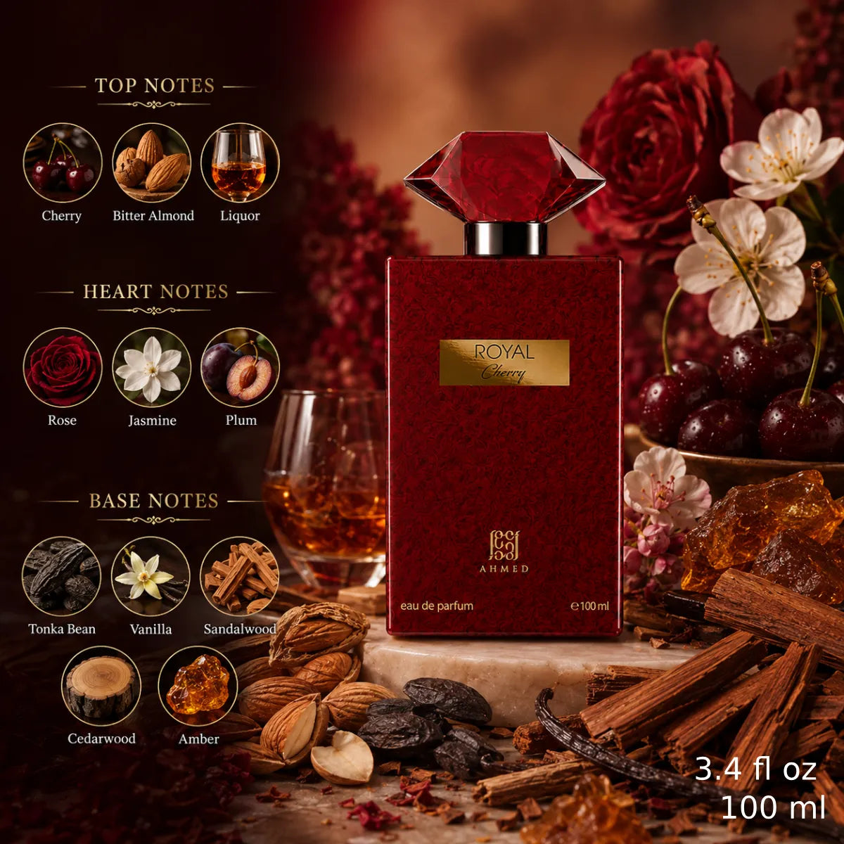 Authentic Ahmed Al Maghribi Royal Cherry Eau De Parfum 100ml for best price with fast delivery - perfumesouq Qatar