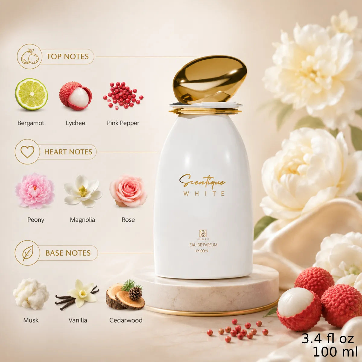 Ahmed Al Maghribi Scentique White Eau De Parfum 100ml online in Qatar at best price, premium fruity floral scent - perfumesouq Qatar