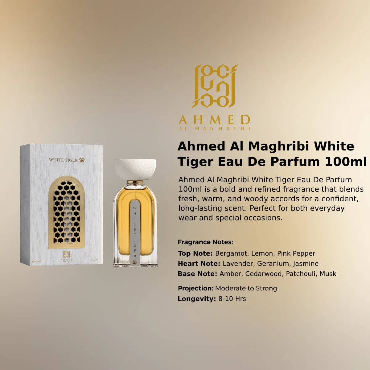 Ahmed Al Maghribi White Tiger EDP 100ml luxury fragrance at best price in Qatar, authentic and genuine product - perfumesouq Qatar