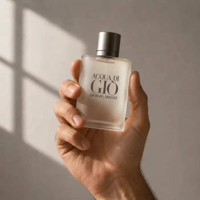Buy Giorgio Armani Acqua di Gio EDT online with elegant masculine fragrance packaging from Perfumesouq Qatar