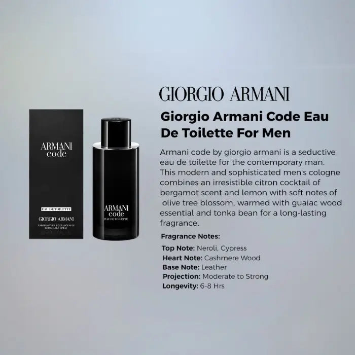 Armani Code luxury men’s fragrance with elegant black bottle and sensual woody scent in Perfumesouq Qatar