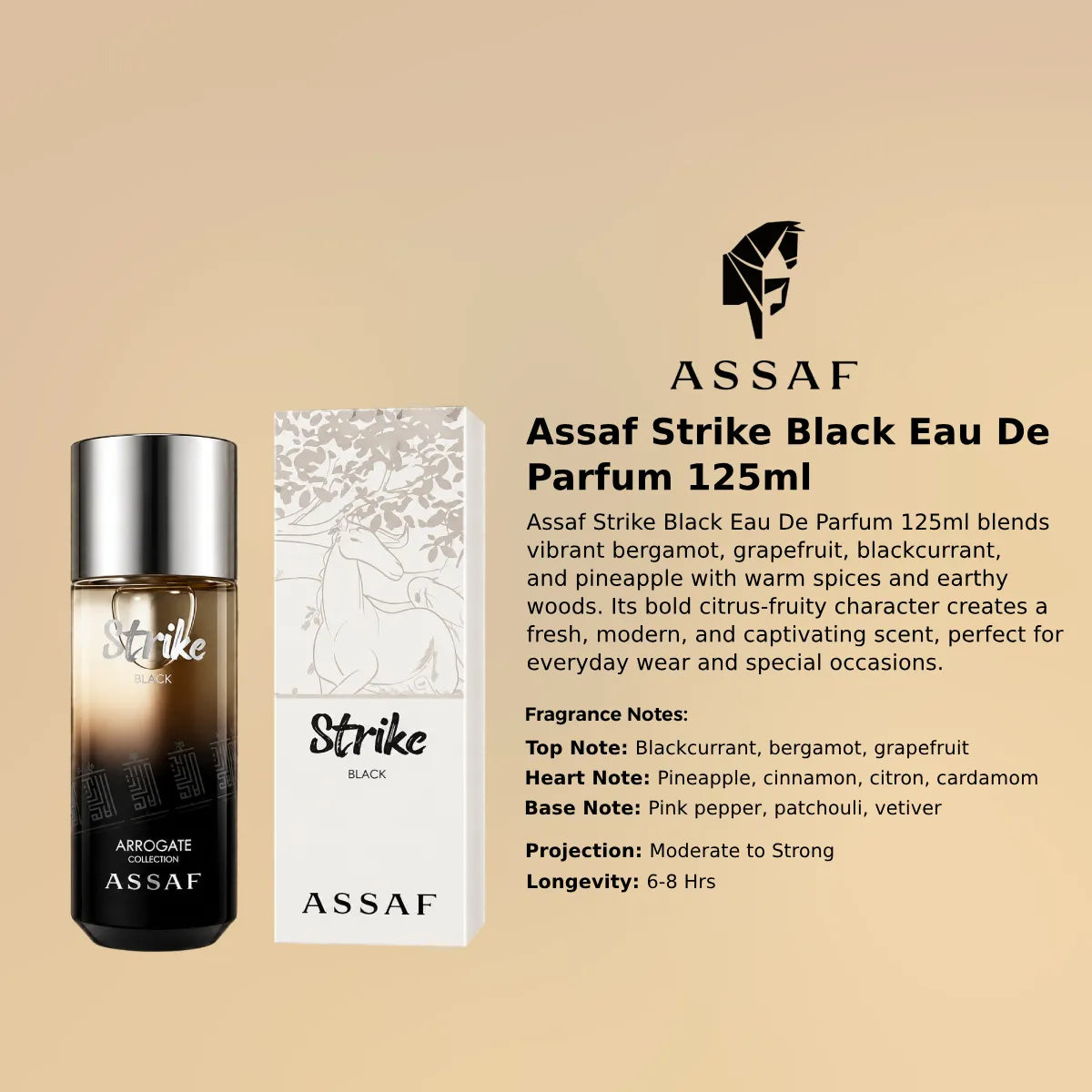 Assaf Strike Black EDP 125ml luxury fragrance, authentic and genuine product - Perfumesouq Qatar