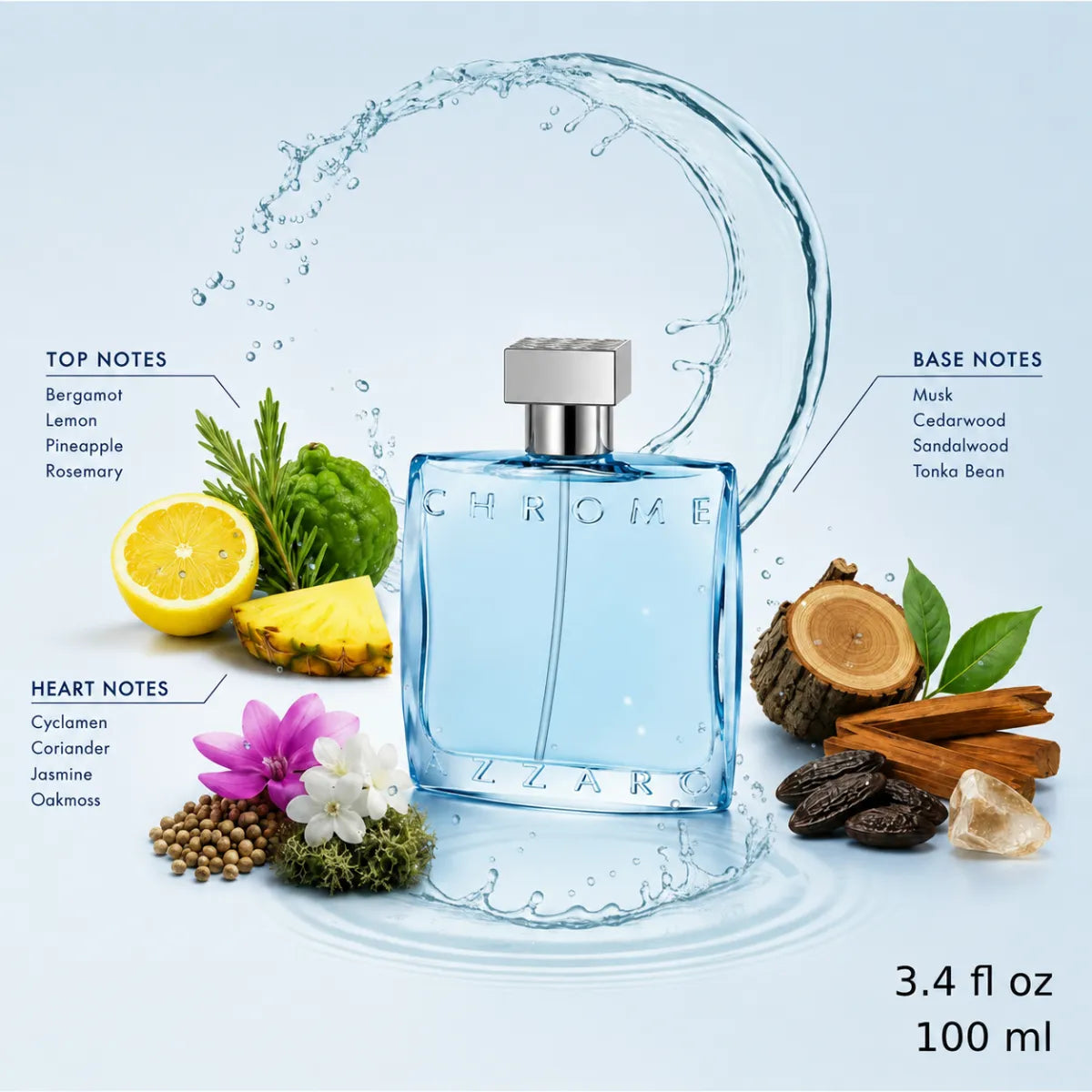 Azzaro Chrome Eau de Toilette 100ml for best price in Qatar, vibrant citrus notes with long-lasting freshness - Perfumesouq Qatar