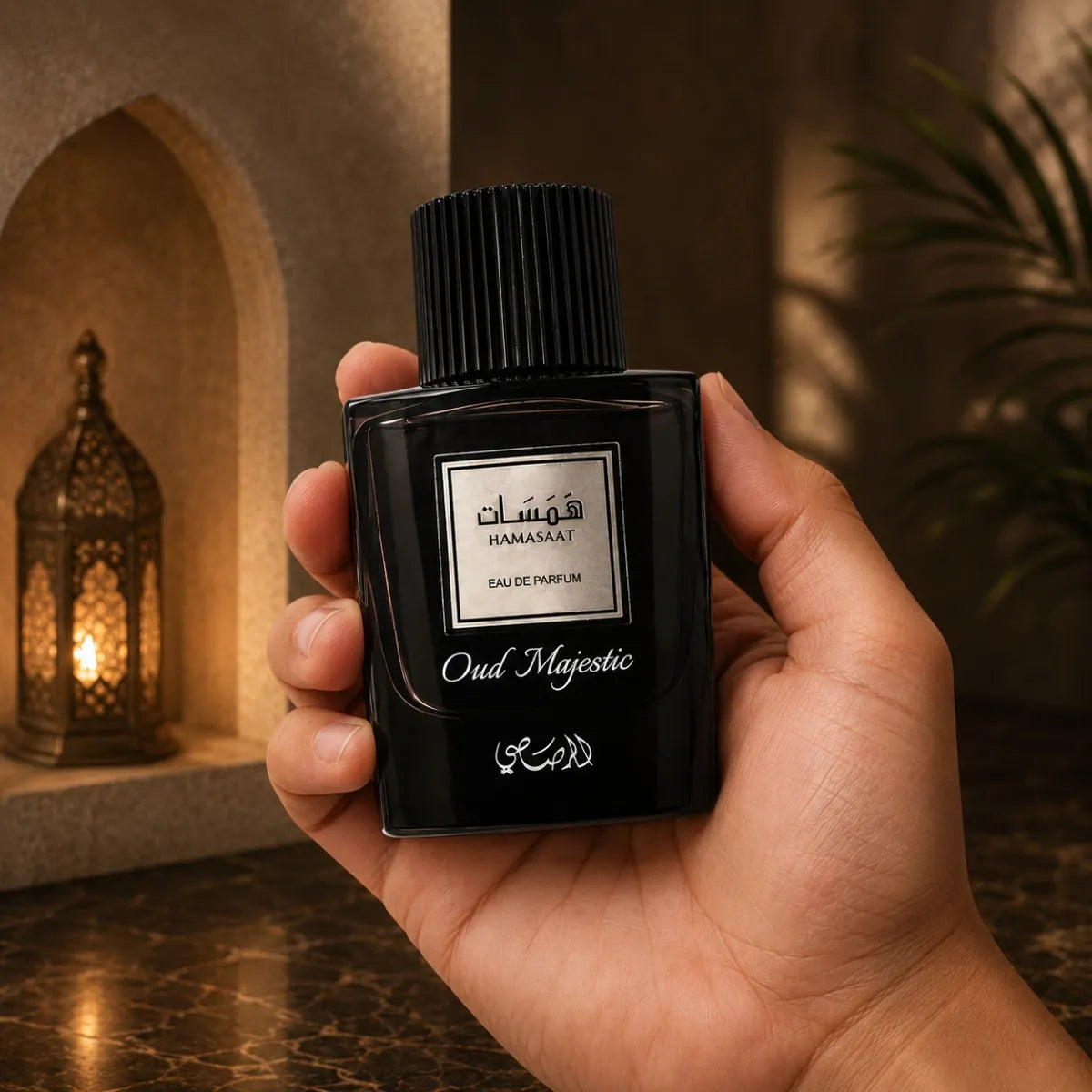 Buy Rasasi Hamasaat Oud Majestic EDP 100ml amber woody musk fragrance Perfumesouq Qatar