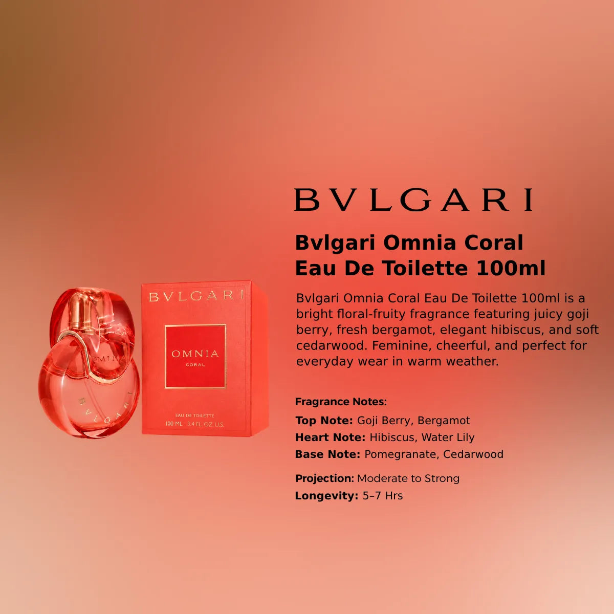 Bvlgari Omnia Coral EDT 100ml luxury women's fragrance at best price in Qatar, original and genuine product - Perfumesouq Qatar
