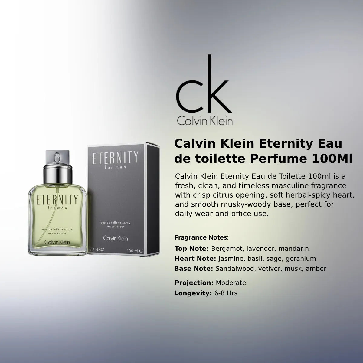 Calvin Klein Eternity EDT 100ml Men luxury fragrance at best price in Qatar, authentic and genuine product - Perfumesouq Qatar