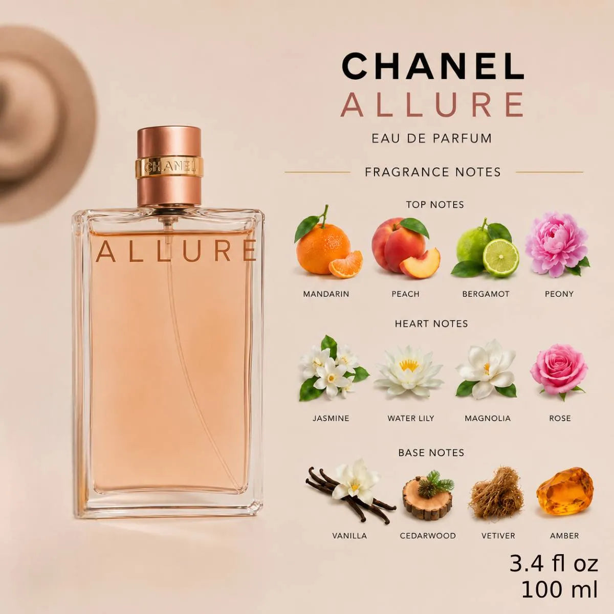 Authentic Chanel Allure Eau De Parfum 100ml for Women, luxurious feminine fragrance with fast delivery, Perfumesouq Qatar