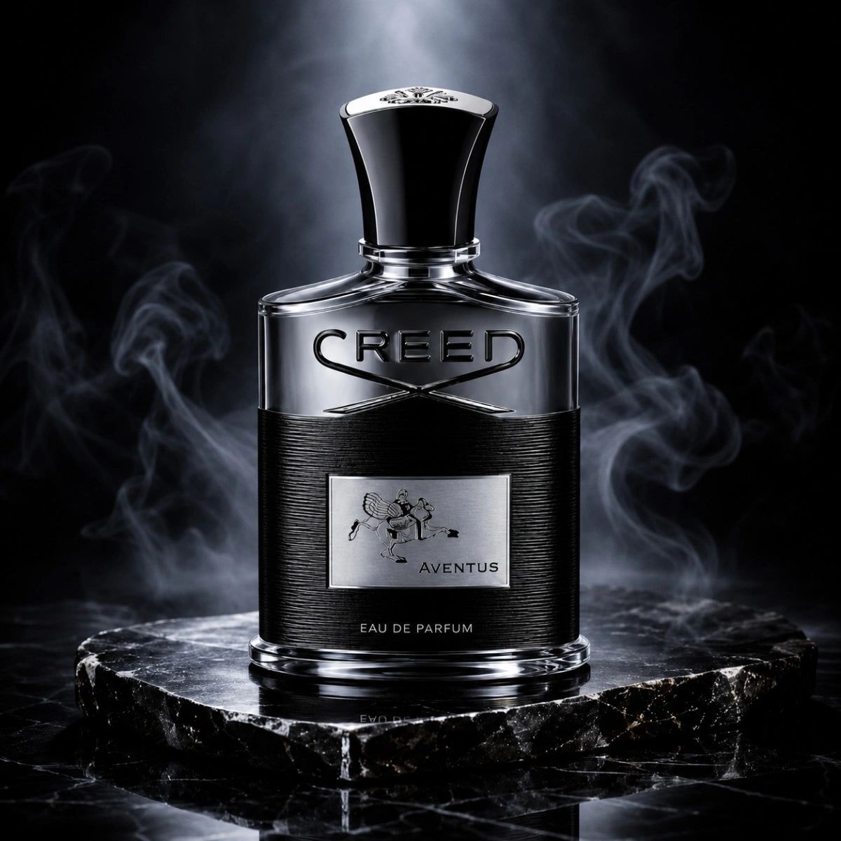 Creed Aventus Eau de Parfum for men shown as an iconic luxury fragrance with strong projection and masculine elegance, Perfumesouq Qatar.
