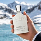 Person holding Creed Silver Mountain Water Eau de Parfum 100ml perfume bottle | Perfume Souq Qatar