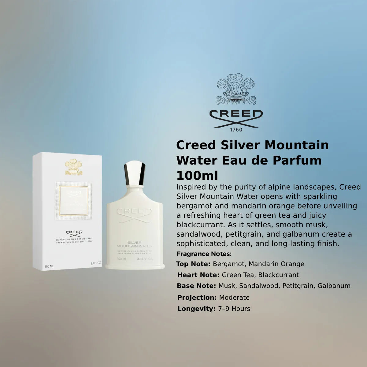 Creed Silver Mountain Water Eau de Parfum 100ml premium fragrance information | Perfume Souq Qatar