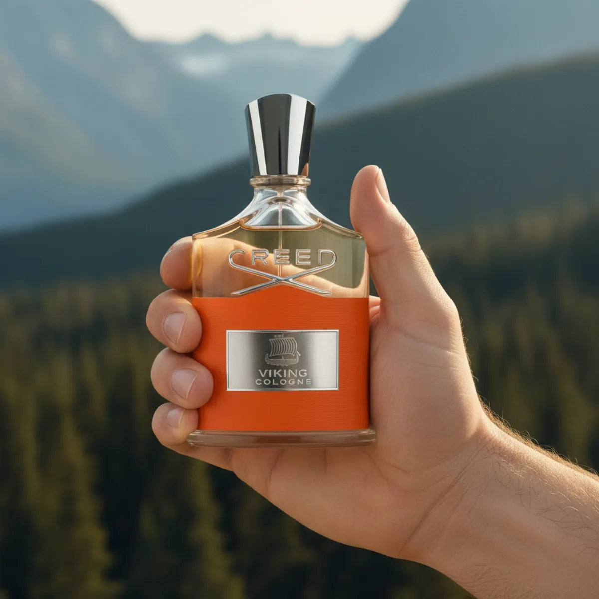 Man holding Creed Viking Cologne Eau de Parfum 100ml perfume bottle | Perfume Souq Qatar