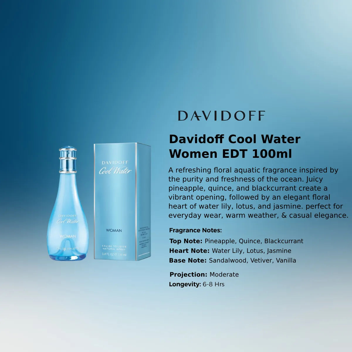 Davidoff Cool Water Women EDT 100ml premium fragrance information | Perfume Souq Qatar