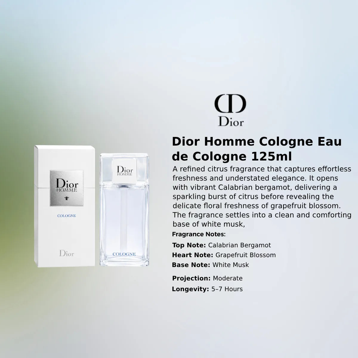 Dior Homme Cologne Eau de Cologne 125ml premium men's fragrance information | Perfume Souq Qatar