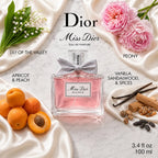 Dior Miss Dior Eau de Parfum 100ml fragrance notes featuring lily of the valley, peony, iris and vanilla – PerfumeSouq Qatar