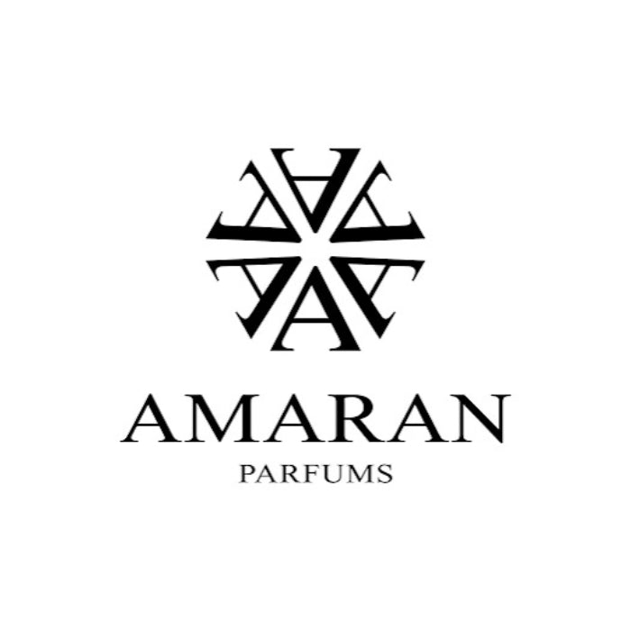 Amaran Parfums logo with a symmetrical black monogram above the brand name on a white background, perfumes qatar at Perfumesouq Qatar