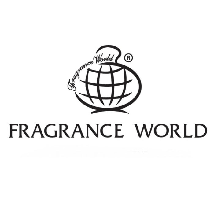 Fragrance World logo featuring a black globe emblem with script lettering above the uppercase brand name on a white background, perfumes qatar at Perfumesouq Qatar