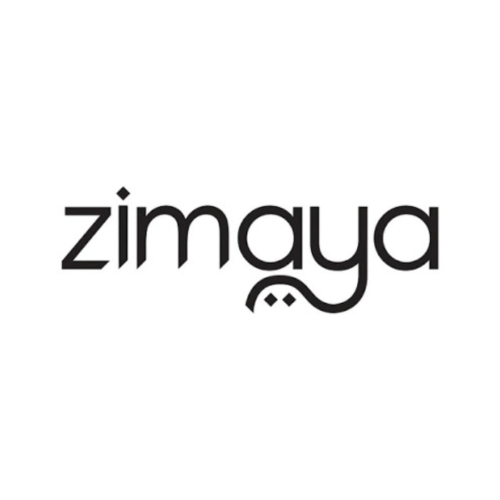Zimaya logo in stylized black lowercase lettering with diamond accents on a white background, perfumes qatar at Perfumesouq Qatar

