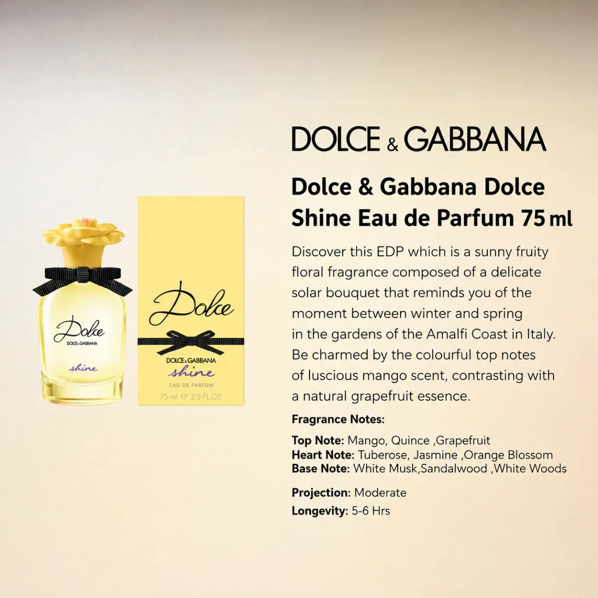 Dolce & Gabbana Dolce Shine Eau de Parfum 75ML premium fragrance information | Perfume Souq Qatar