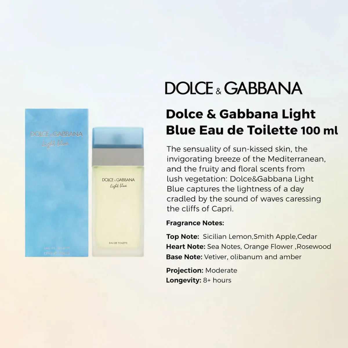 Dolce & Gabbana Light Blue Eau de Toilette 100 ml luxury women's perfume for everyday wear - PerfumeSouq Qatar