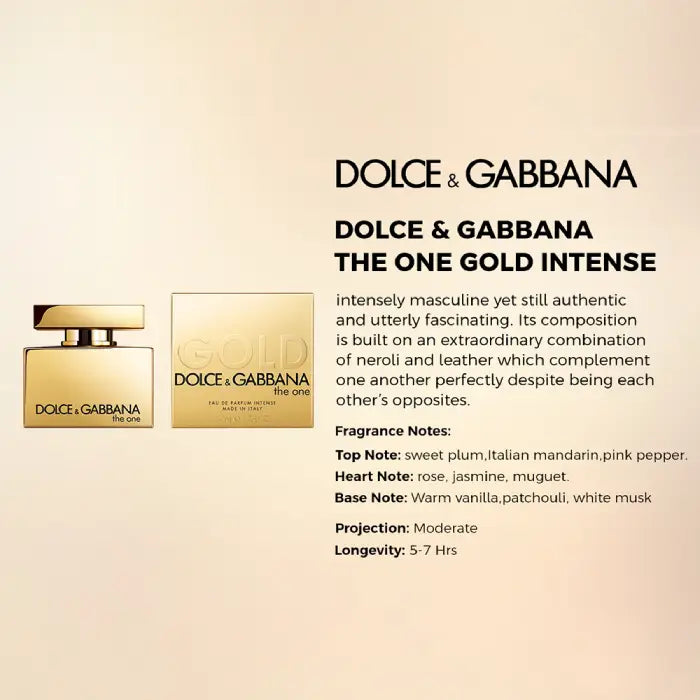 Dolce & Gabbana The One Gold Eau de Parfum bottle showcasing elegant feminine fragrance styling  in Perfumesouq Qatar