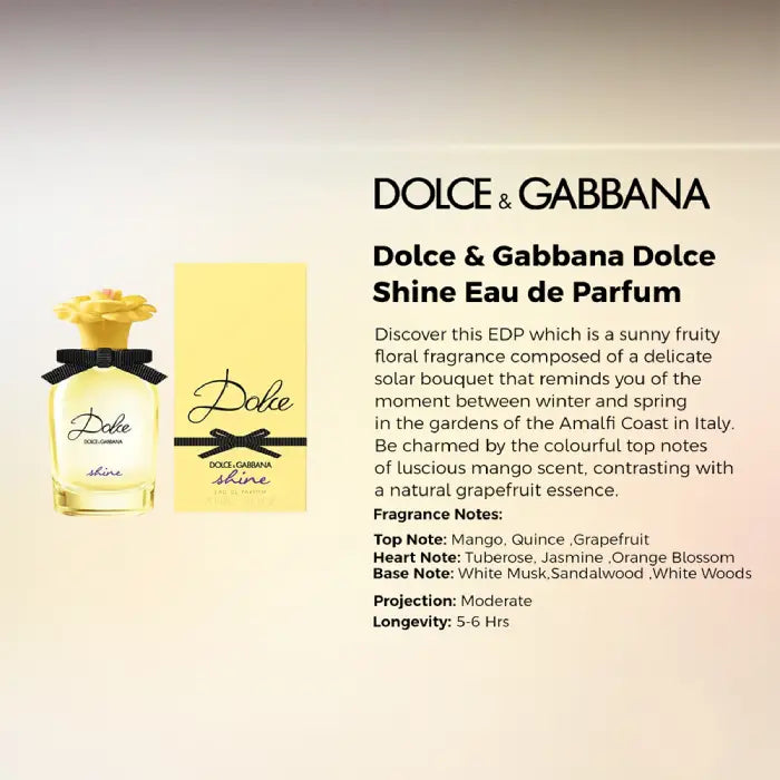 Dolce Shine floral women’s fragrance featuring elegant perfume bottle and luxurious packaging from Perfumesouq Qatar