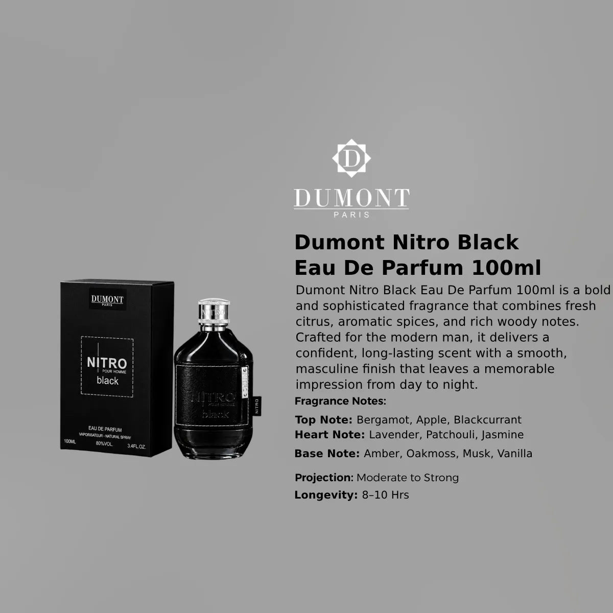 Dumont Nitro Black EDP 100ml luxury fragrance at best price in Qatar, authentic and genuine product - perfumesouq Qatar