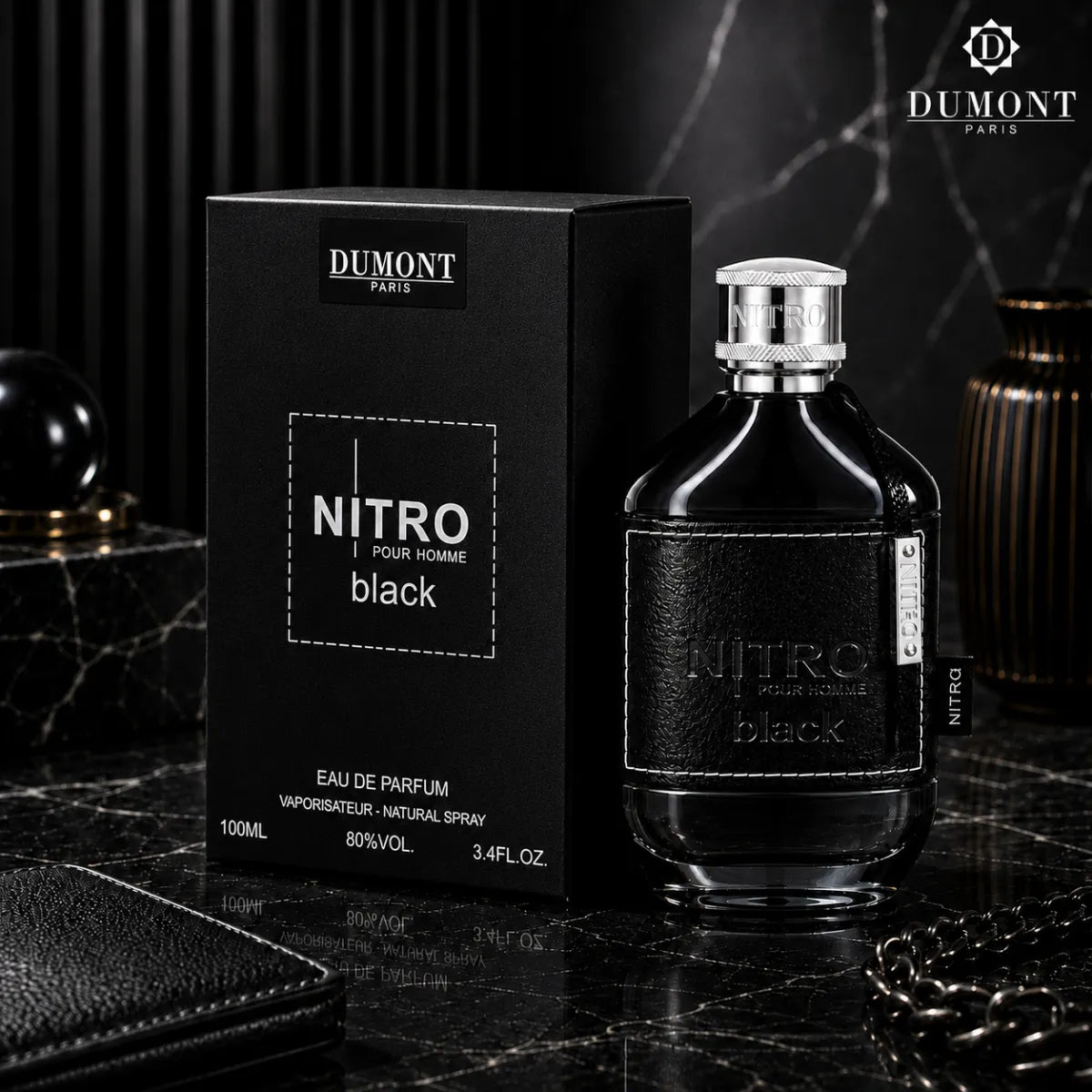 Buy Dumont Nitro Black Eau De Parfum 100ml online in Qatar for best price, luxury woody spicy fragrance - perfumesouq Qatar