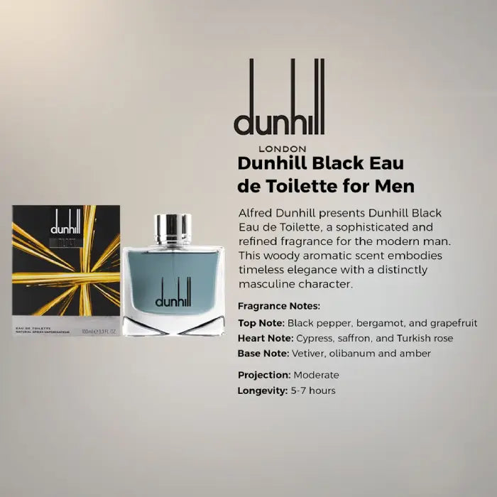 Dunhill Black EDT for Men 100ML premium masculine perfume with modern black packaging in Perfumesouq Qatar