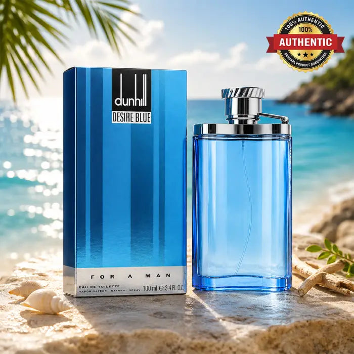Dunhill Desire Blue Eau de Toilette 100ML men’s perfume with stylish blue bottle and luxury packaging in Perfumesouq Qatar
