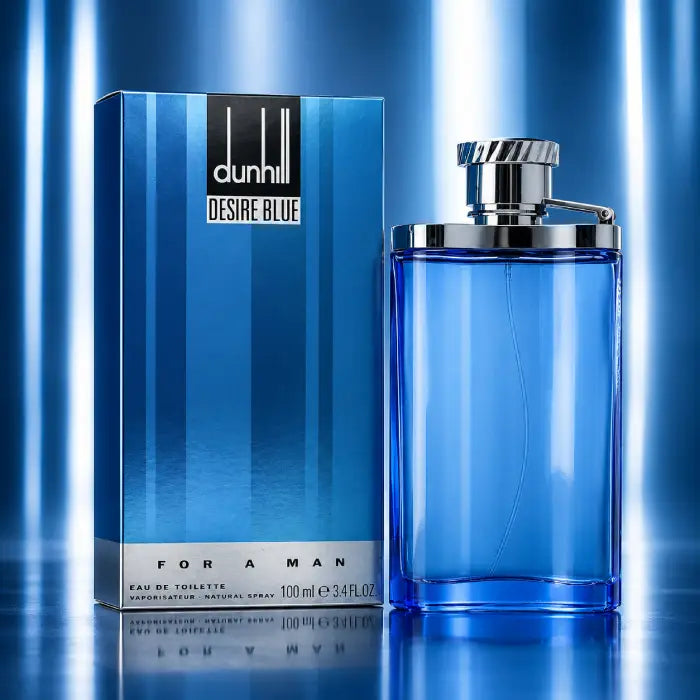 Dunhill Desire Blue Fresh Men’s Perfume 100ML with elegant blue bottle and sophisticated luxury fragrance design from Perfumesouq Qatar