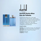 Dunhill Desire Blue men’s fragrance showcasing premium Eau de Toilette bottle packaging in Perfumesouq Qatar