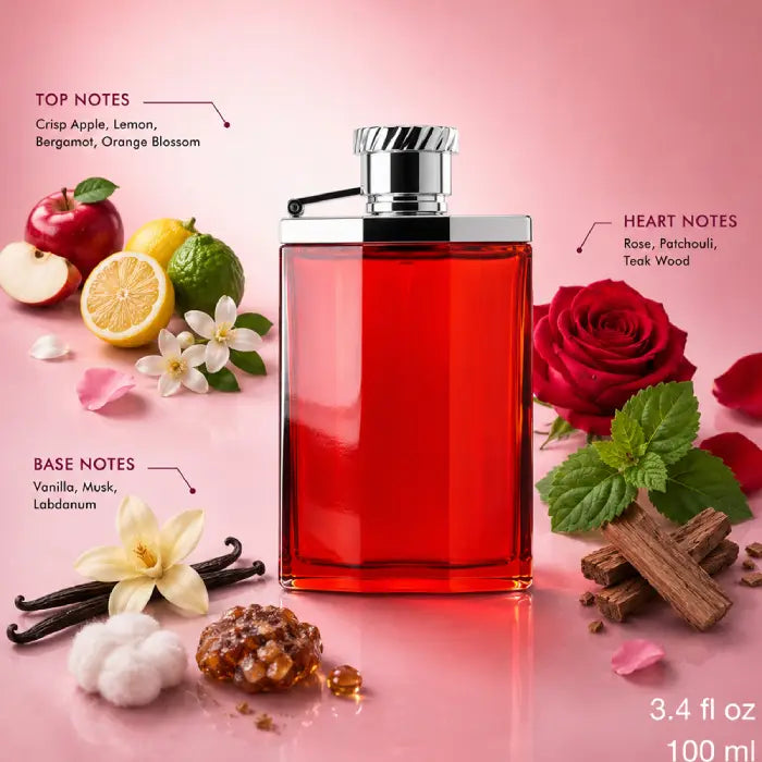 Dunhill Desire Red luxury fragrance with sensual woody accords and premium masculine bottle from Perfumesouq Qatar