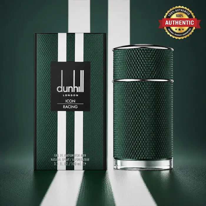 Dunhill Icon Racing Eau de Parfum with fresh woody aromatic fragrance and luxury masculine bottle from Perfumesouq Qatar