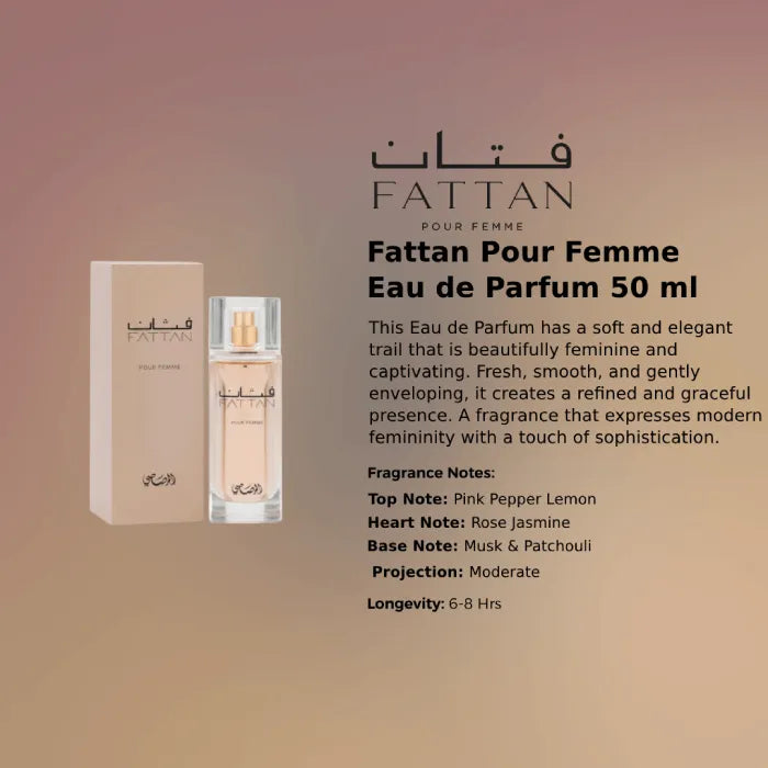 Fattan Pour Femme EDP for women with smooth feminine scent and long-lasting feel from Perfumesouq Qatar