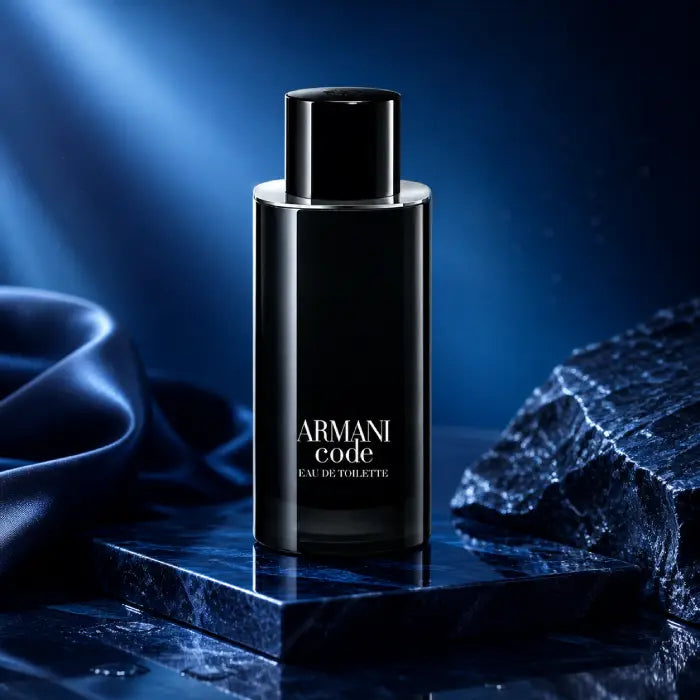 Giorgio Armani Code elegant fragrance with smooth leather and tonka bean notes in premium bottle at Perfumesouq Qatar